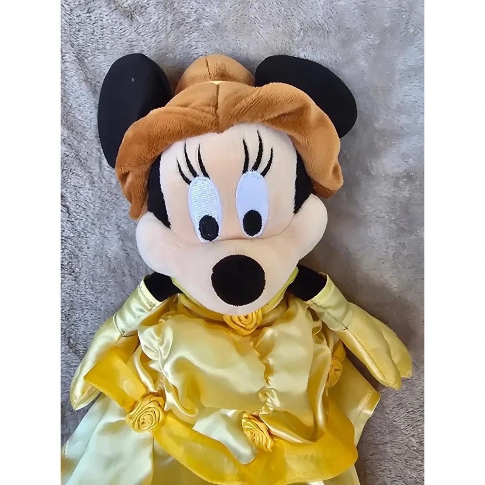 Disney Parks Minnie Mouse Belle Beauty and the Beast Plush Yellow Dress Rosettes